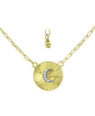 Cubic Zirconia Moon Disc Pendant Necklace, 16" + 2" extender, Created for Macy's