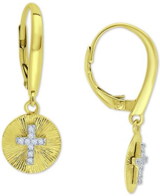 Cubic Zirconia Cross Disc Drop Earrings, Created for Macy's