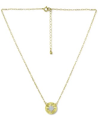 Cubic Zirconia Starburst Disc Pendant Necklace, 16" + 2" extender, Created for Macy's