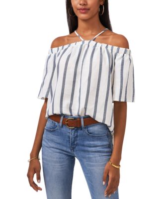 Vince Camuto Women's Cold Shoulder V Neck Top Black