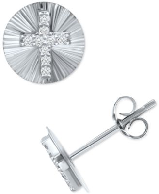 Cubic Zirconia Cross Disc Stud Earrings