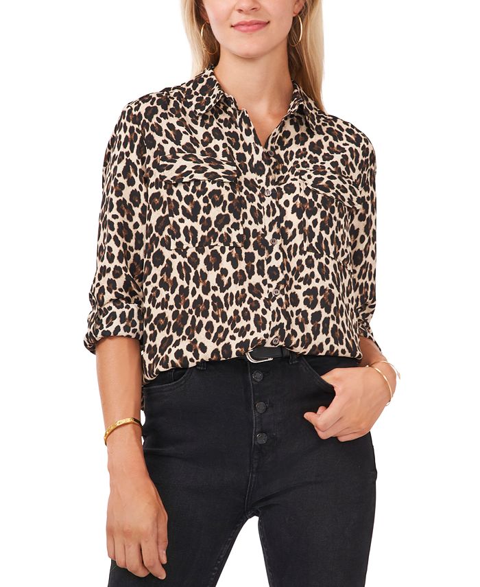 Vince Camuto Leopard-Print Button-Down Shirt - Macy's