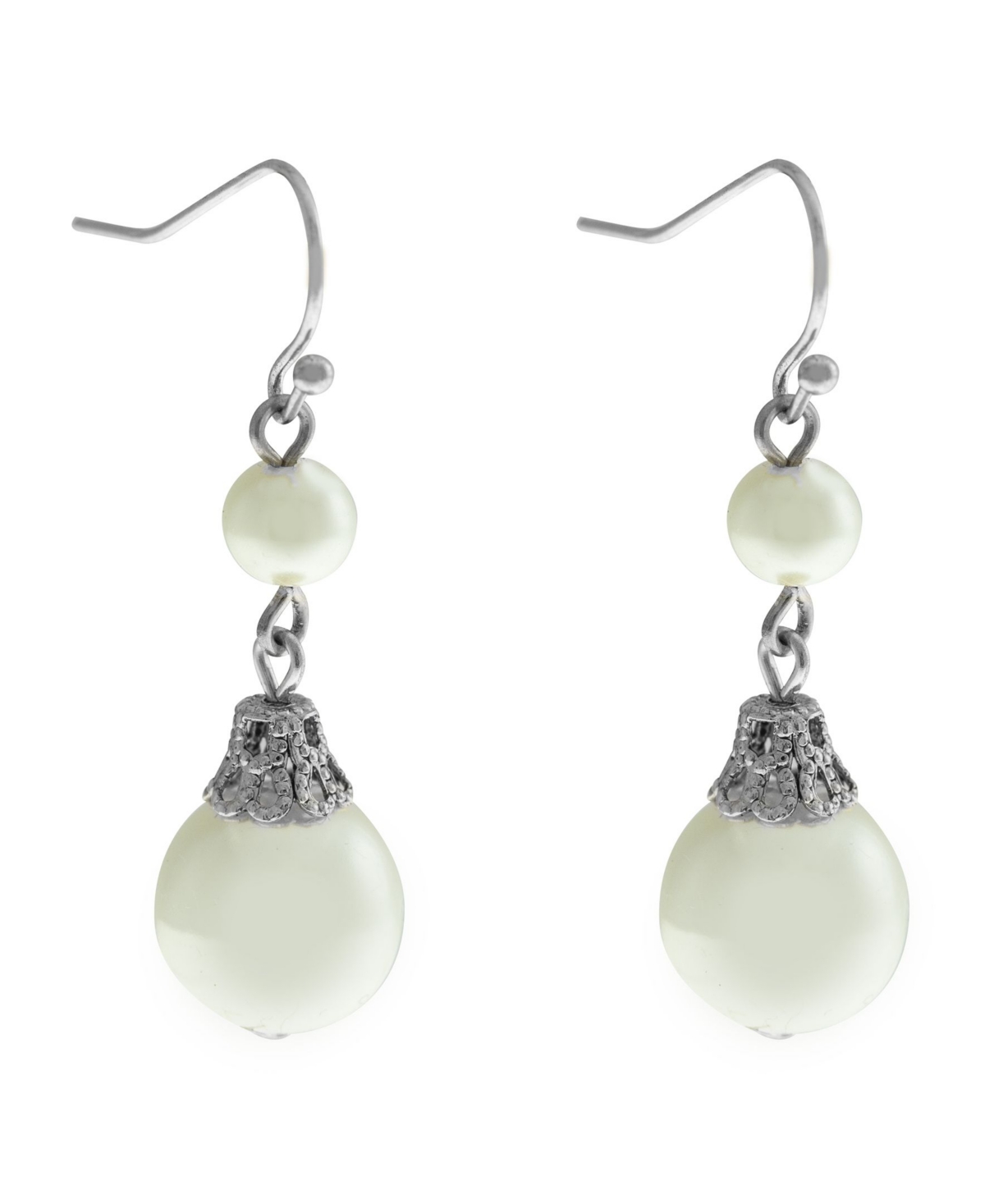 2028 Double Imitation Pearl Drop Wire Earrings In White