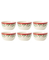 Holiday Dessert Bowl, Set of 6 - Red, Green and Ivory