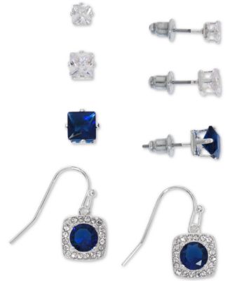Photo 1 of 4-Pc. Set Cubic Zirconia Square Stud & Drop Earrings in Silver Plate- GIFT BOX