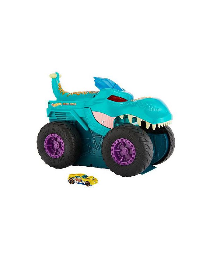 Hot Wheels Monster Trucks Car Chompin' MEGA-Wrex, Large Toy Monster Truck &  1:64 Scale Toy Car, Eats & Poops 1:64 Scale Vehicles
