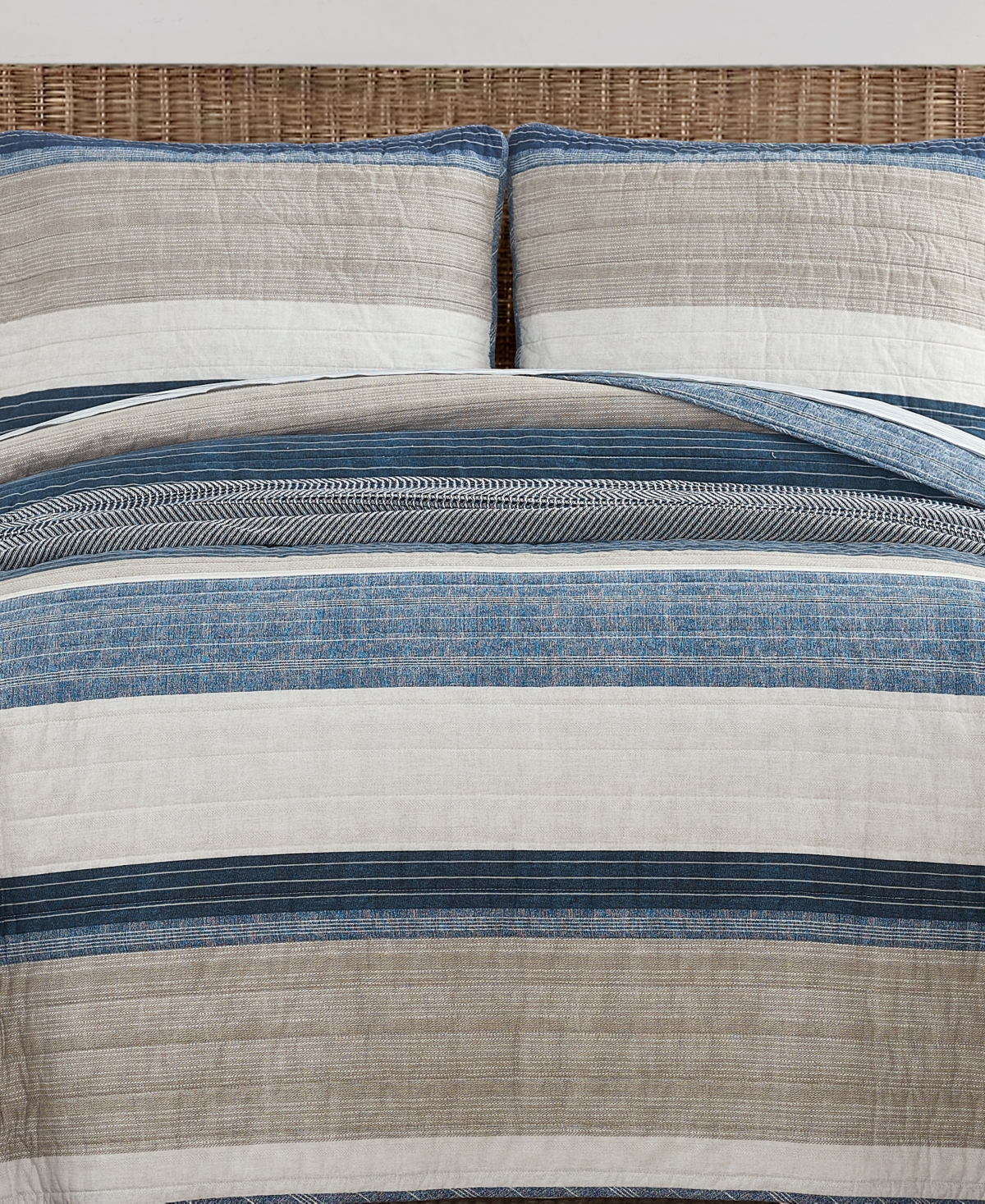 Nautica Ridgeport Blue Cotton Reversible 3 Piece Quilt Set