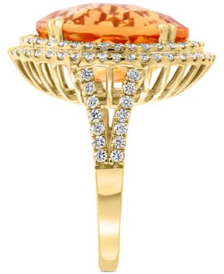 EFFY&reg; Citrine (9-1/3 ct. t.w.) & Diamond (1 ct. t.w.) Halo Ring in 14k Gold