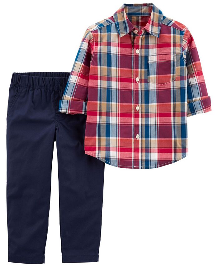 Carter's Toddler Boys Plaid Button-Front Shirt Pant, 2 Piece Set - Macy's