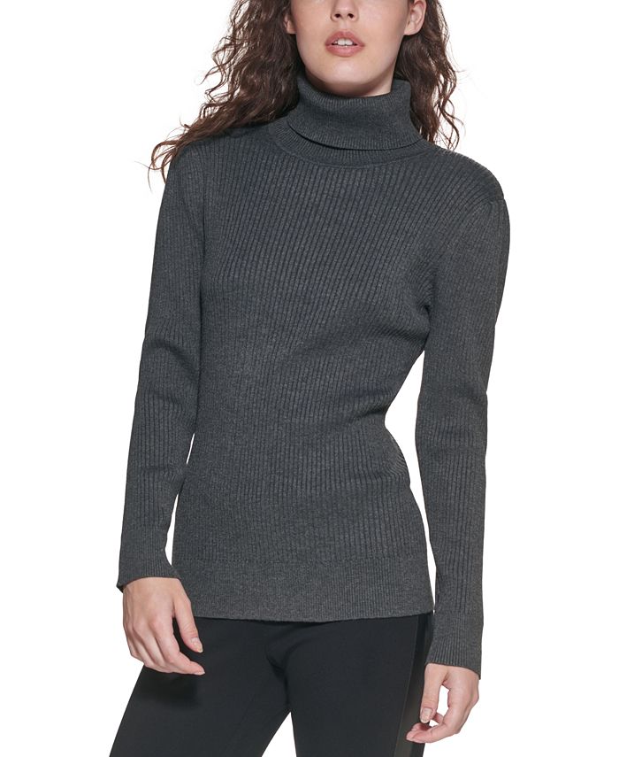 DKNY Solid Ribbed Turtleneck Sweater & Reviews - Sweaters - Women - Macy's