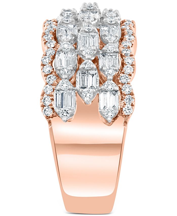 EFFY Collection - Diamond Baguette Multirow Scalloped-Edge Ring (7/8 ct. t.w.) in 14k Rose and White Gold