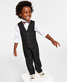 Little Boys 4-Pc. Check Vest, Pants, Printed Shirt & Plaid Bow Tie Set