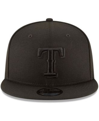 Men's Black Texas Rangers Black on Black 9FIFTY Team Snapback Adjustable Hat
