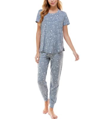 Printed Short Sleeve Top & Jogger Pajama Set