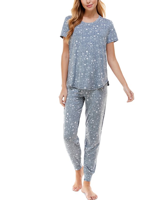 Roudelain Printed Short Sleeve Top & Jogger Pajama Set - Macy's