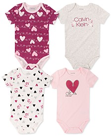 Baby Girls 4-Pc. Heart Bodysuits Set