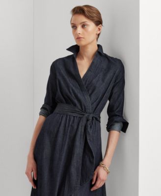 Lauren Ralph Lauren Faux-Wrap Belted Denim Midi Dress Macy's