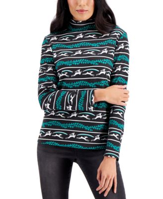 Karen Scott - Reindeer-Print Mock-Neck Top, Created for Macy's
