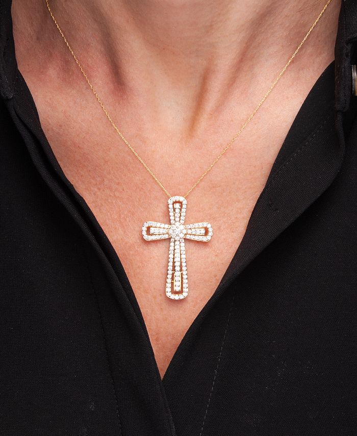 Macy's Diamond Cross 18" Pendant Necklace (2 ct. t.w.) in 10k Gold Macy's