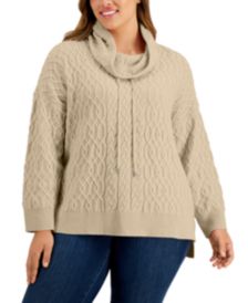 Plus Size Funnel-Neck Mixed-Knit Sweater