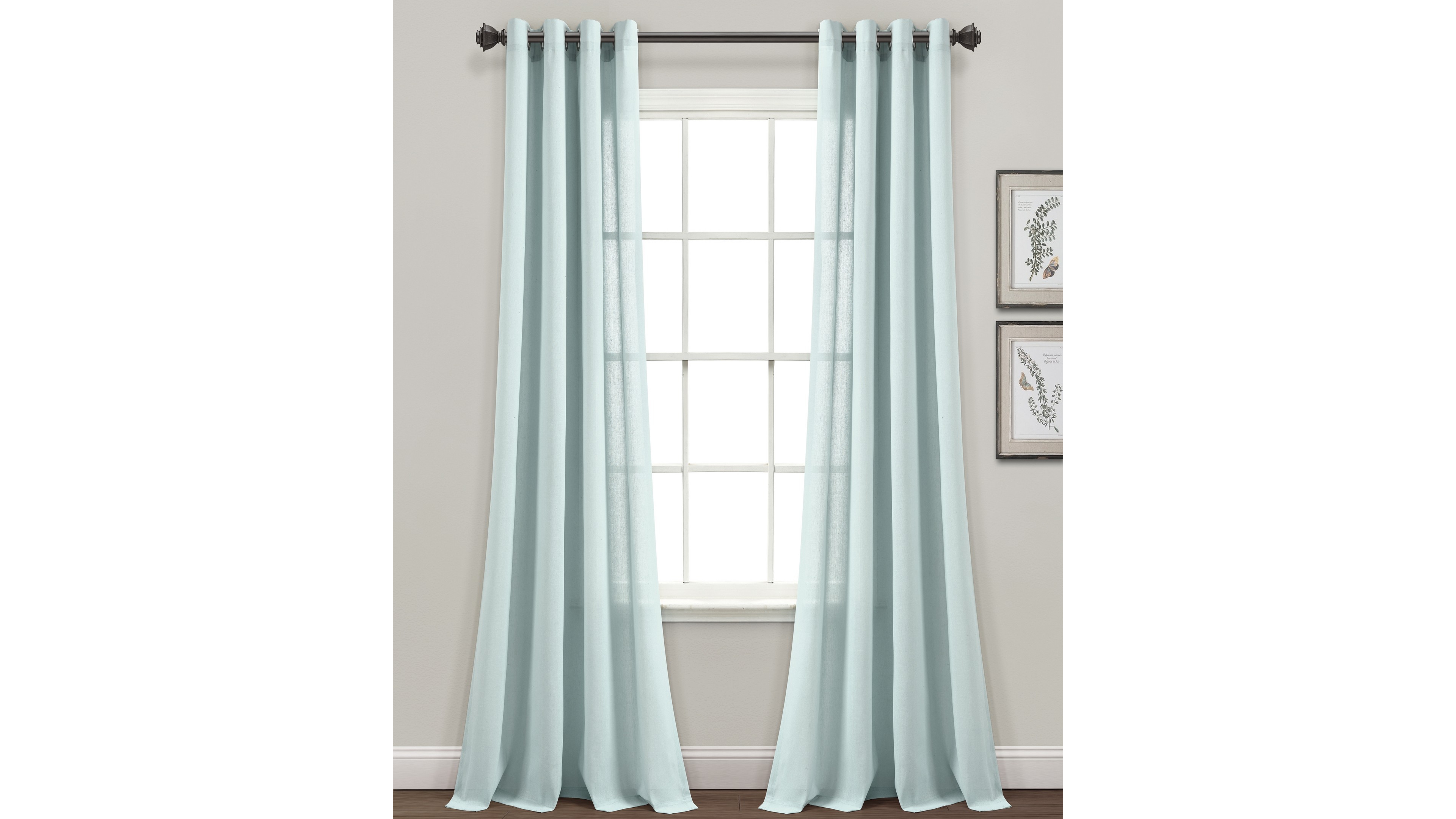 Lush Decor Faux Linen Grommet Window Curtain Panel Pair 52"W x 84"L - Linen Curtains For Bedroom - Blue Curtains For Living Room