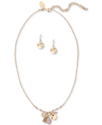 Style & Co - Gold-Tone Multi-Charm Pendant Necklace & Disc Drop Earrings Set