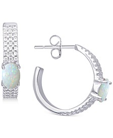 Lab-Created Opal (3/8 ct. t.w.) & Cubic Zirconia Hoop Earrings in Sterling Silver