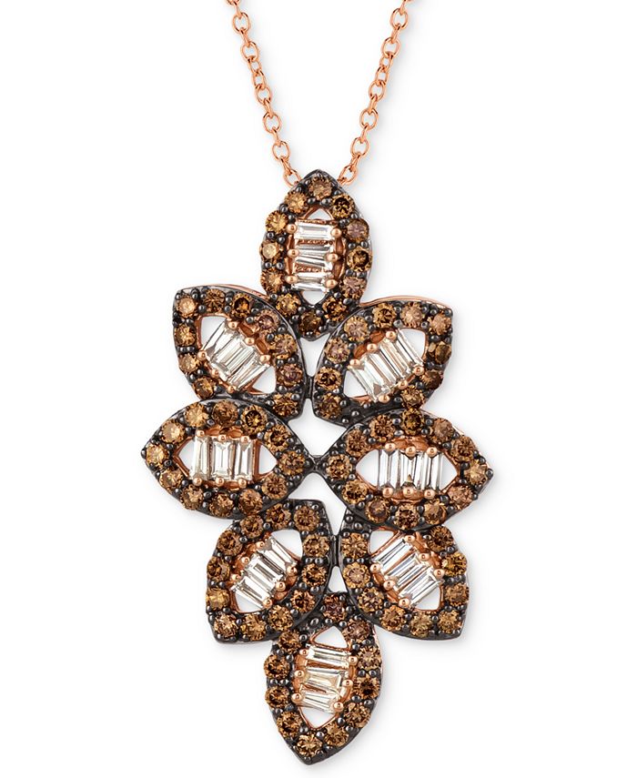 Le Vian - Chocolate Diamond (3/4 ct. t.w.) & Nude Diamond (1/4 ct. t.w.) Leaf Motif 18" Pendant Necklace in 14k Rose Gold