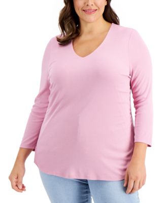INC International Concepts Plus Size Ribbed V-Neck Top, Created for ...