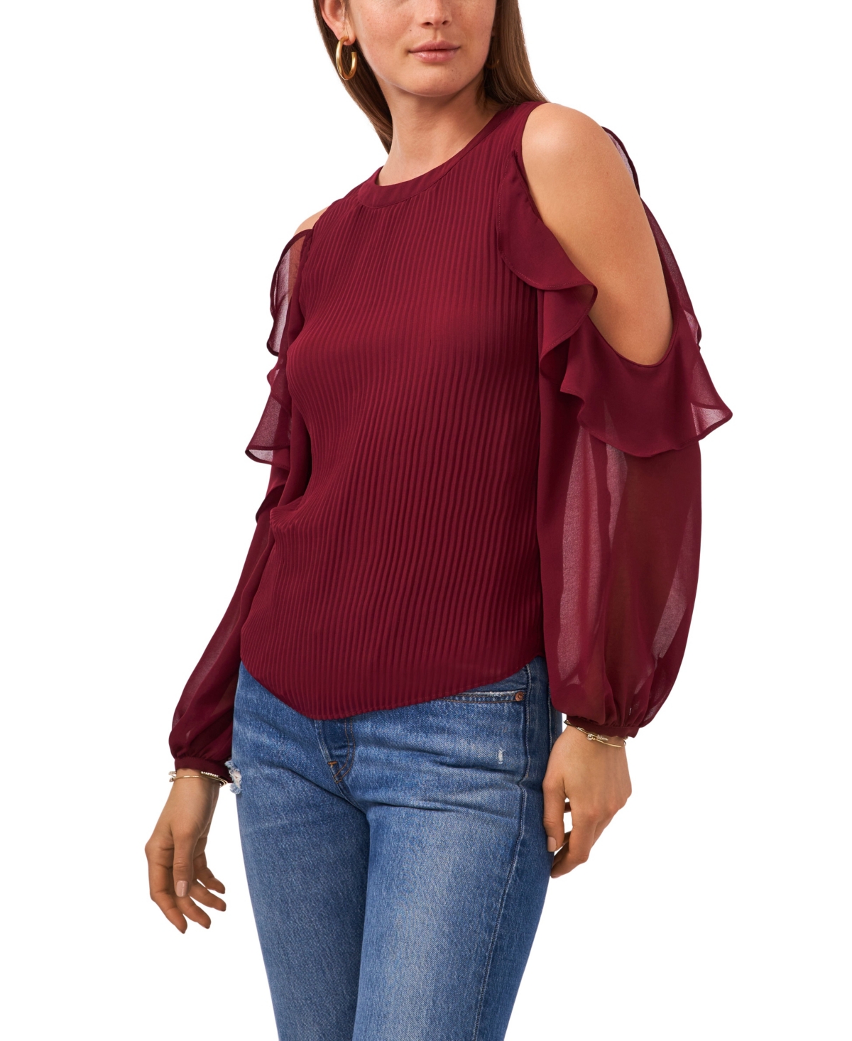 1.state Cold-shoulder Cuffed Turtleneck Sweater In Windsor Wine