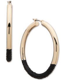 Two-Tone Pavé Polished Medium Hoop Earrings, 1.8"