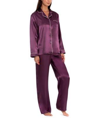 Linea Donatella Satin Notch-Collar Pajama Set - Macy's