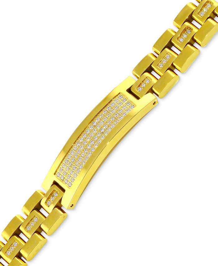 Macy's - Men's Diamond Pav&eacute; Cluster Plate Link Bracelet (1 ct. t.w.) in Gold-Tone Ion-Plated Stainless Steel