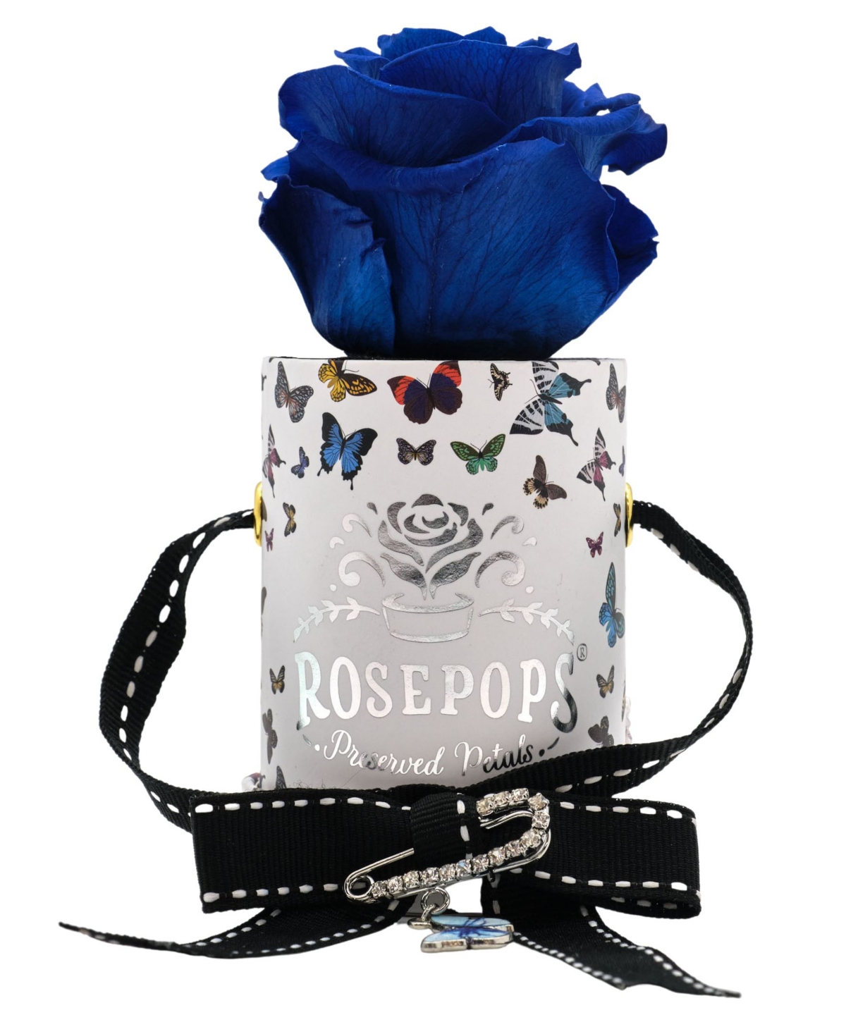 Pop-Up Butterfly Box with Single Blueberry Real Rose