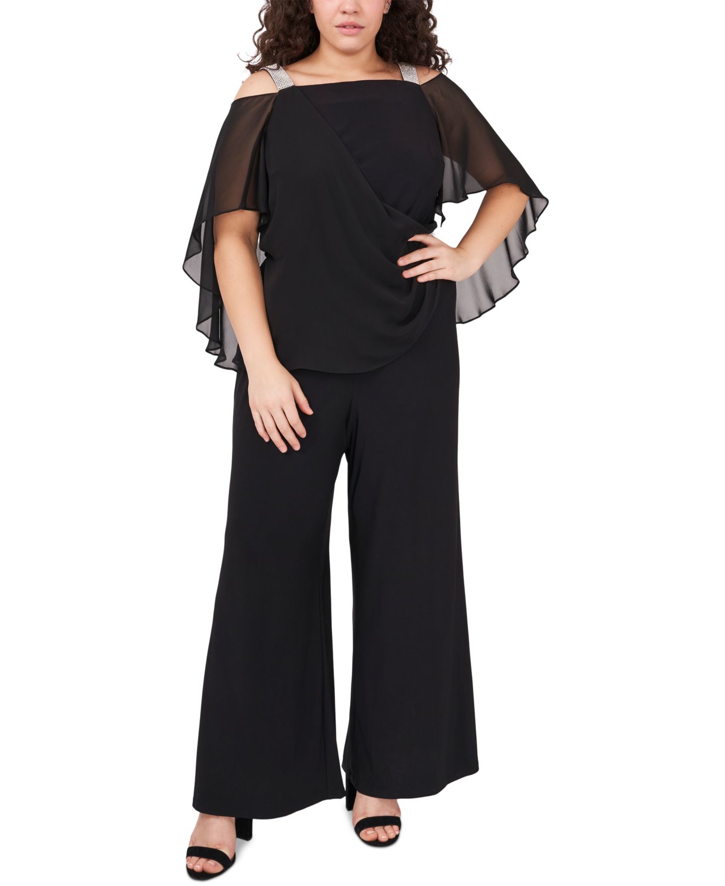 Женский комбинезон MSK Side-Draped Cold-Shoulder Jumpsuit, цвет: Чёрный — фото 2