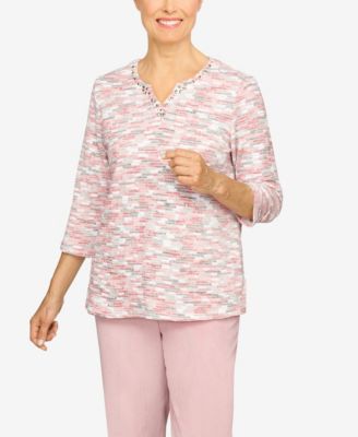 Alfred Dunner Plus Size A Fresh Start Stripe Collar Layered Two In One Sweater With Necklace