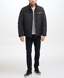 Men's Mixed Media Diamond Quilt with Faux Sherpa Lining Coat