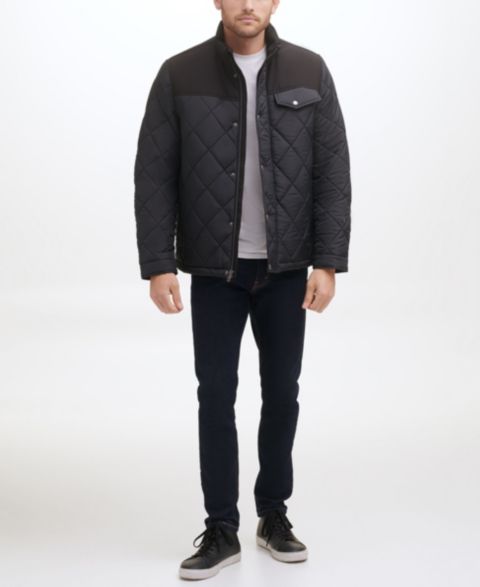 Мужские куртки Cole Haan Mixed Media Diamond Quilt with Faux Sherpa Lining, цвет: Чёрный