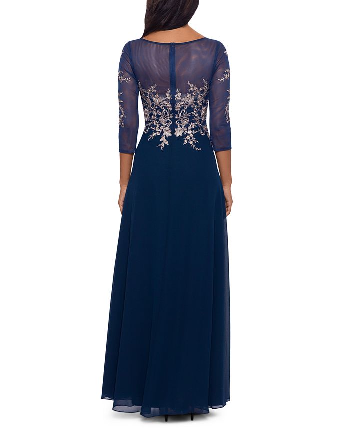 Betsy & Adam Embroidered 3/4-Sleeve Gown - Macy's