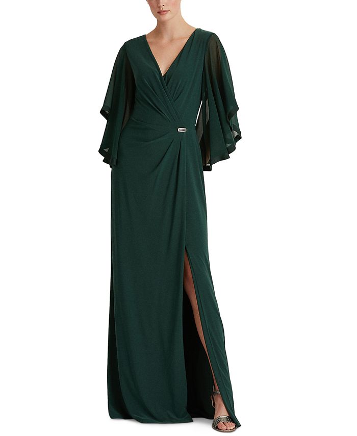 Lauren Ralph Lauren Jersey Three-Quarter-Sleeve Gown - Macy's