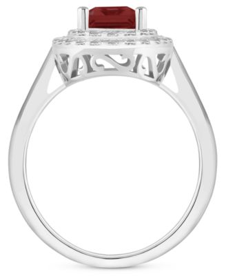 Rhodolite Garnet (2 ct. t.w.) & White Topaz (1/2 ct. t.w.) Rectangle Halo Ring in Sterling Silver (Also in Peridot, Citrine, Amethyst, & Blue Topaz)