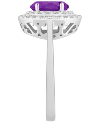 Rhodolite Garnet (1-1/2 ct. t.w.) & White Topaz (3/8 ct. t.w.) Oval Halo Ring in Sterling Silver (Also in Citrine, Blue Topaz, Amethyst, & Peridot)