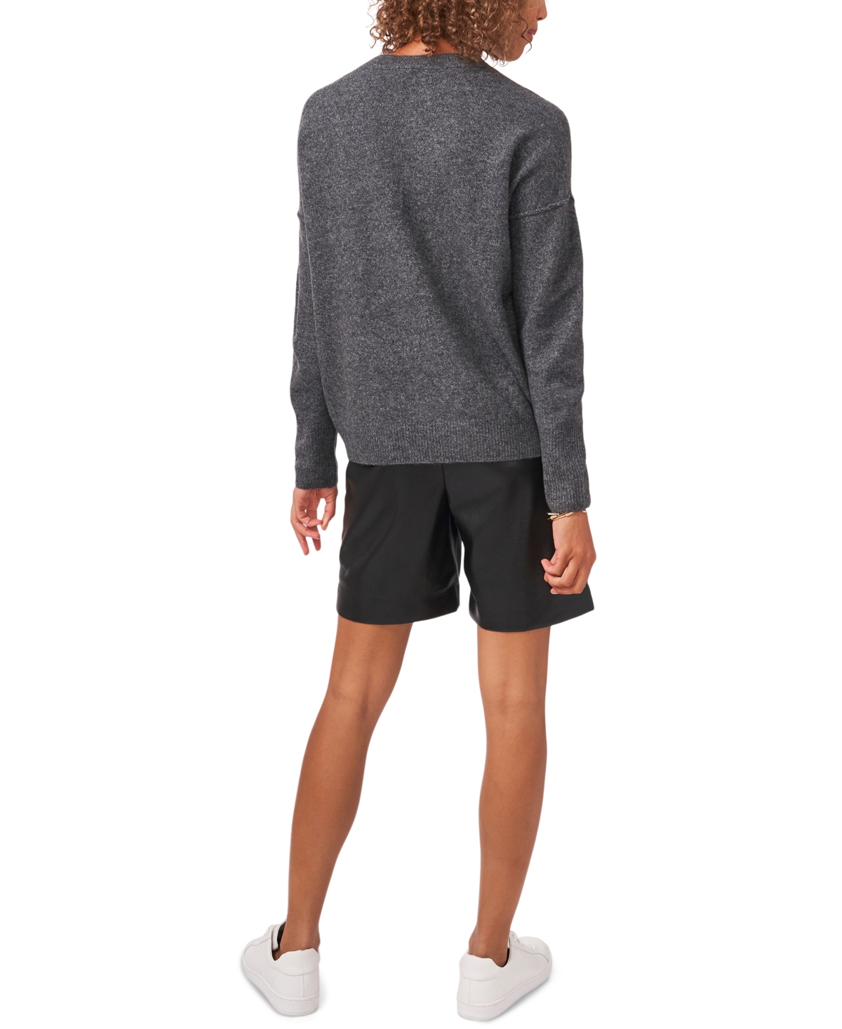 Vince Camuto Center Seam Crewneck Sweater In Medium Heather Grey
