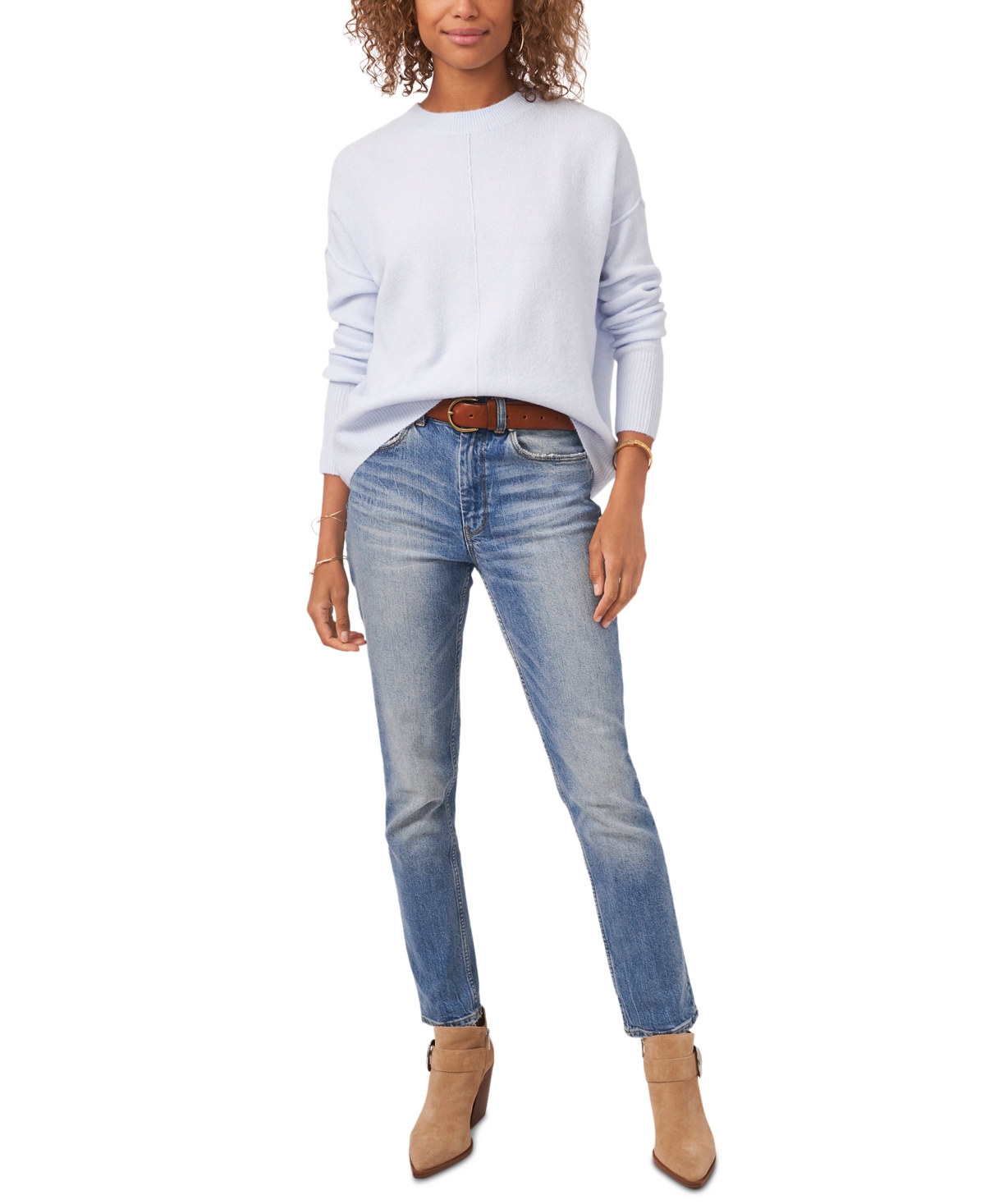 Vince Camuto Cozy Long Sleeve Extend Shoulder Sweater In White