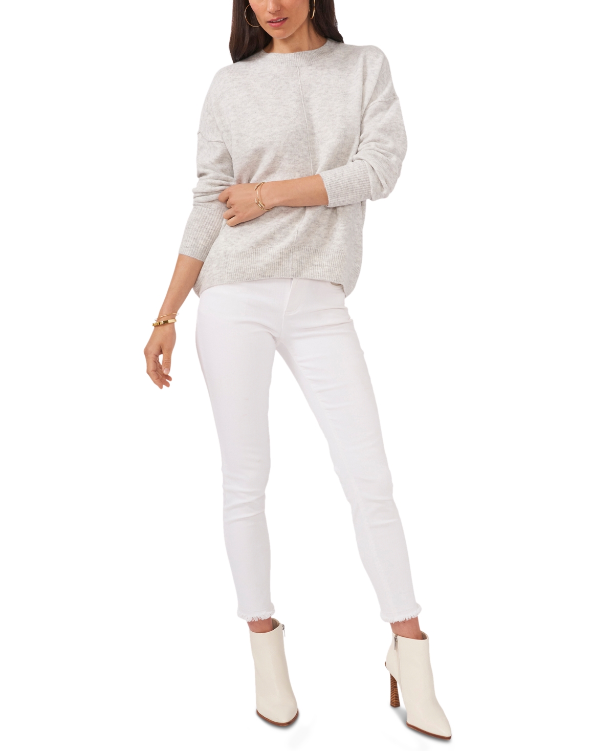 Vince Camuto Cozy Long Sleeve Extend Shoulder Sweater In Silver