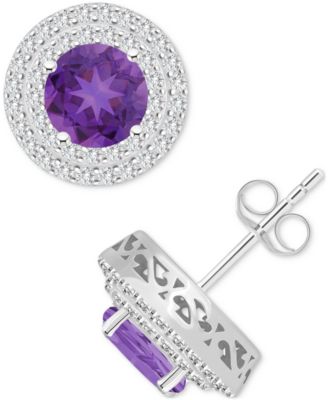 Rhodolite Garnet (3-1/3 ct. t.w.) & White Topaz (3/4 ct. t.w.) Stud Earrings in Sterling Silver (Also in Citrine, Peridot, Blue Topaz, & Amethyst)