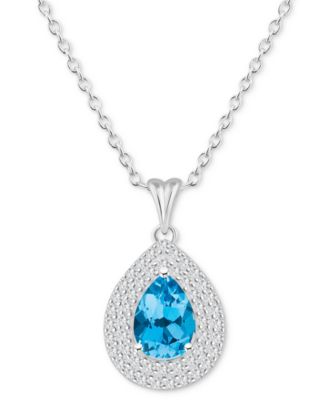 Rhodolite Garnet (1-1/10 ct. t.w.) & White Topaz (1/2 ct. t.w.) Pear Halo 18" Pendant Necklace in Sterling Silver (Also in Citrine, Peridot, Amethyst, & Blue Topaz)