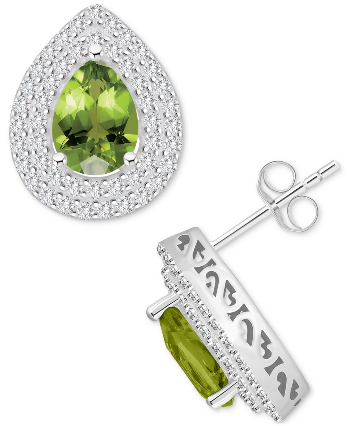 Macy's Rhodolite Garnet (2-1/5 Ct. T.w.) & White Topaz (7/8 Ct. T.w.) Pear Stud Earrings In Sterling Silver In Green