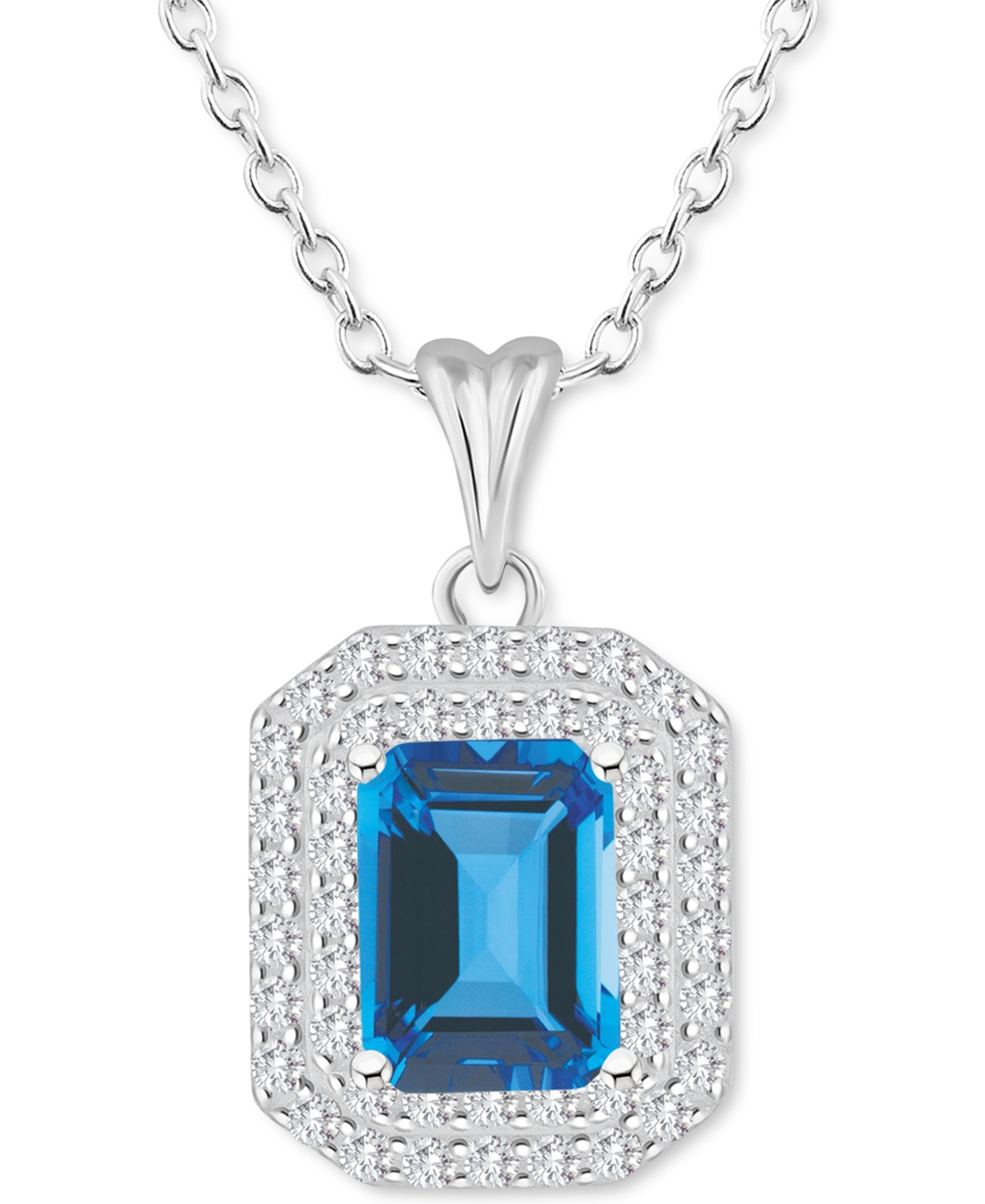 Macy's Rhodolite Garnet (2 Ct. T.w.) & White Topaz (1/2 Ct. T.w.) Octagon Halo 18" Pendant Necklace In Ster In Blue