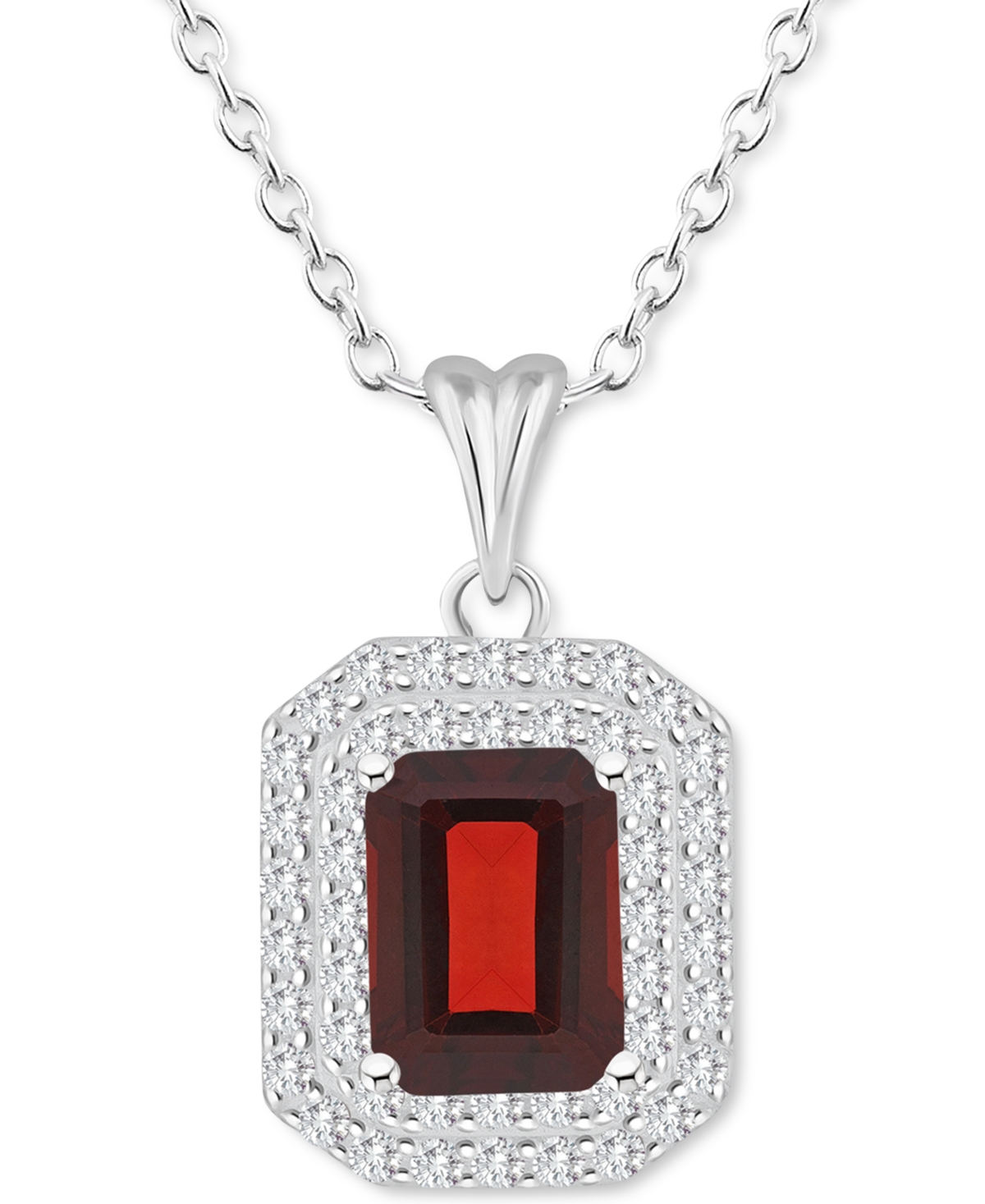 Macy's Rhodolite Garnet (2 Ct. T.w.) & White Topaz (1/2 Ct. T.w.) Octagon Halo 18" Pendant Necklace In Ster In Red